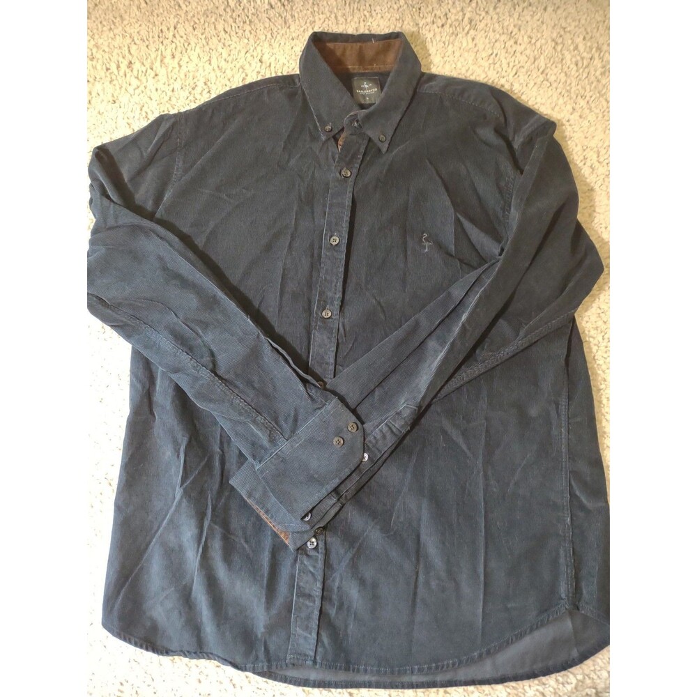 Tailorbyrd Men Sz L Navy Blue Corderoy Long Sleeve Button Up